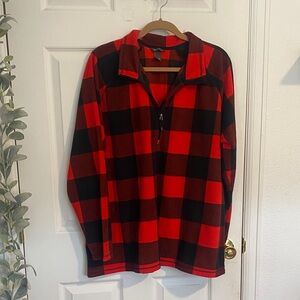 Eddie Bauer Red and Black Plaid Fleece Pullover